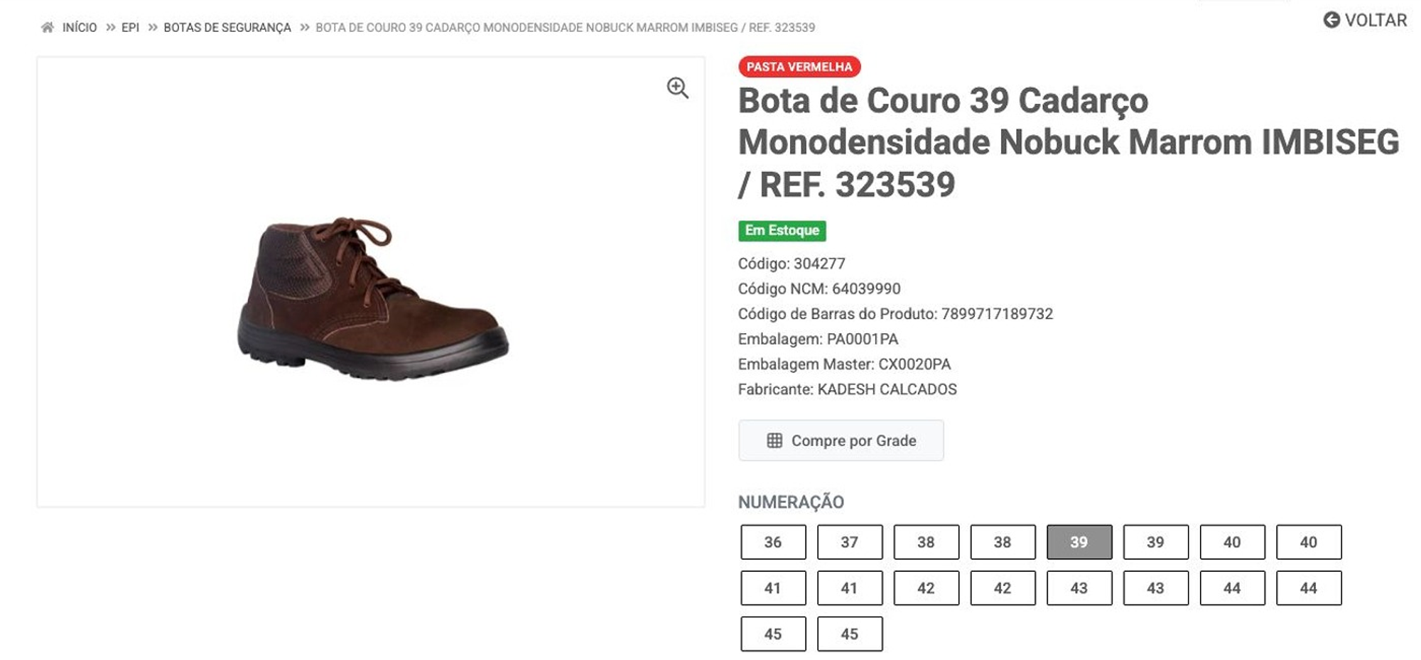 Produto com compra por grade e variações disponíveis